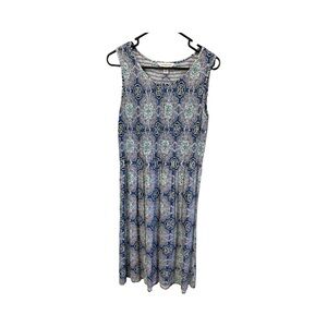 Croft & Barrow Blue Boho Medallion Midi Dress Petite Medium PM Rayon Smocked